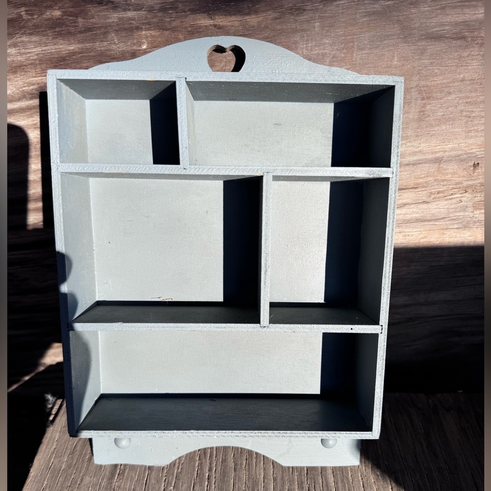 Vintage trinket shelf blue grey